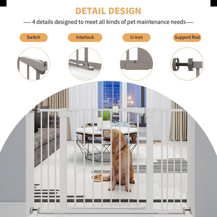 Extra Tall Child Safety Gate – White Pressure Mounted Baby Gate with Extensions – Auto-Close Walk-Thru Door for Stairs and Doorways