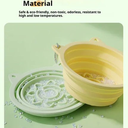 3-in-1 Collapsible Pet Travel Bowl – Foldable Slow Feeder with Strong Suction Cups – Portable Silicone Dog Bowl with Carabiner Hook