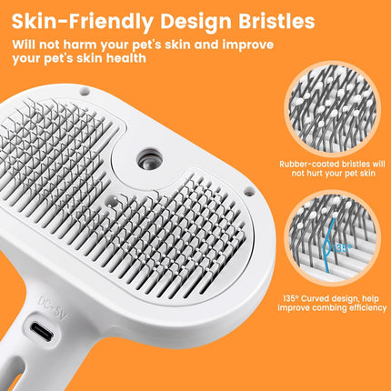 3-in-1 Steamy Cat Brush – Pet Steam Brush for Shedding & Grooming – Water Mist Spray Comb for Long & Short Haired Cats and Dogs – One-Click Hair Release