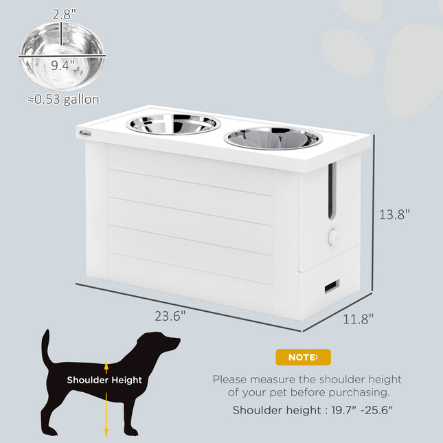 Elevated Dog Feeder Station with Storage Cabinet – 3 Stainless Steel Bowls & Slow Feeder Mat – Furniture-Style Raised Bowls for Large & Extra Large Dogs (White)