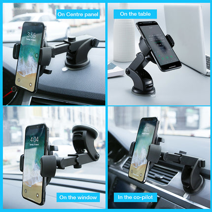 Universal Long Arm Car Phone Holder – Strong Suction Cup Dashboard & Windshield Mount – 360° Rotation Telescopic Stand for All Smartphones