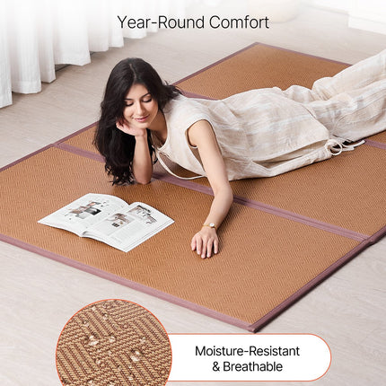 Japanese Foldable Tatami Mat – 80" x 55" Natural Handwoven Rattan Floor Mat – Breathable Summer Sleeping & Meditation Rug – Non-Slip