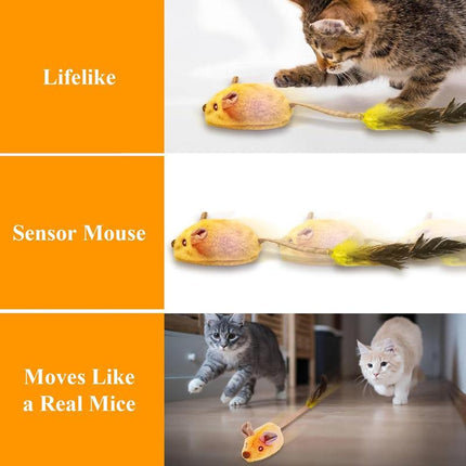 Interactive Robotic Mouse Cat Toy – Automatic Moving Mouse with LED Lights & Chirping Sounds – USB Rechargeable Toy with Feather Tail for All Breeds