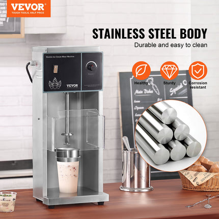 Heavy Duty Ice Cream Stir Machine – 400W High Speed Milkshake & Treat Mixer – 304 Stainless Steel Construction for Cafes & Dessert Shops