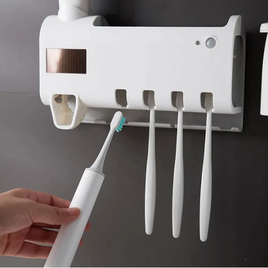UV Light Toothbrush Sterilizer & Holder – Automatic Toothpaste Dispenser – Wall-Mounted Sanitizer for 99.9% Bacteria Killing