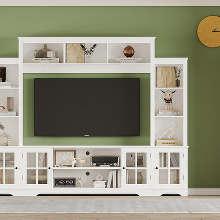 100" Modern Wall Unit TV Stand with Bookshelves – Media Entertainment Center for TVs up to 65" – Entertainment Center with Glass Doors & Open Shelving