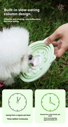 3-in-1 Collapsible Pet Travel Bowl – Foldable Slow Feeder with Strong Suction Cups – Portable Silicone Dog Bowl with Carabiner Hook