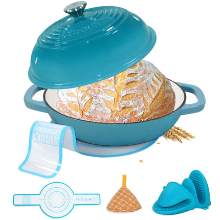 6 Quart Enameled Cast Iron Dutch Oven with Lid – Professional Bread Oven for Sourdough Baking – Includes Silicone Mat