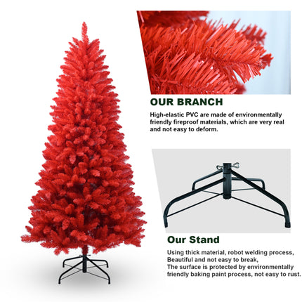5ft Artificial Red Christmas Tree – Full 624 PVC Branch Tips with Foldable Metal Stand for Bold Holiday Home Decorating