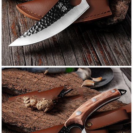 Hand-Forged Boning Knife – High Carbon Steel Butcher Knife for Meat Cleaving – Full Tang Kitchen & Outdoor Camping Knife