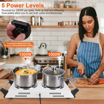 2000W Electric Double Burner Stove – Portable Desktop Dual Hot Plate – Adjustable Temperature Control – Stainless Steel Finish