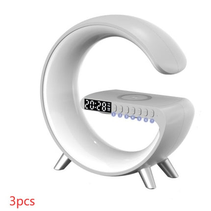 5-in-1 Smart G-Shaped LED Lamp – Bluetooth Speaker & 15W Fast Wireless Charger – RGB Atmosphere Night Light with APP Control
