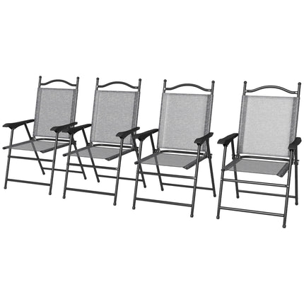 4-Piece Folding Patio Chair Set – Breathable Mesh Camping Chairs for Adults – Lightweight Gray Sports Chairs with Armrests & Carry Bags
