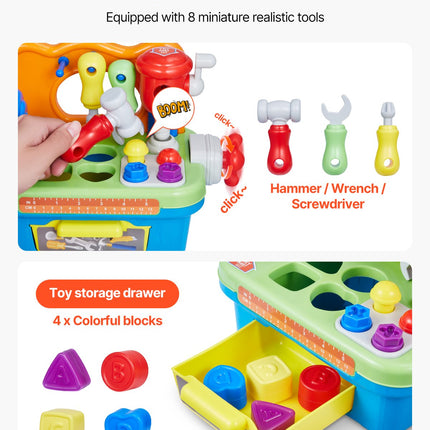 Musical Learning Workbench for Toddlers – 20+ Interactive Functions & Sound Effects – STEM Engineering Toy for Boys & Girls Ages 2+ – Shape Sorter & Tool Kit