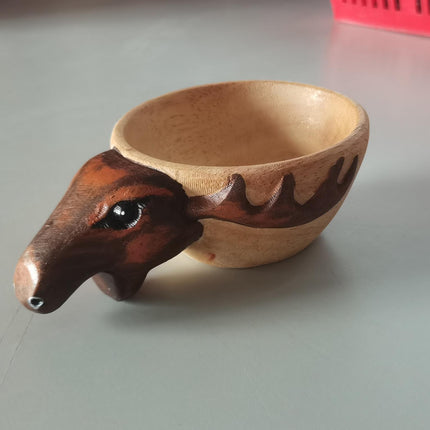 Hand-Carved Scandinavian Kuksa Wooden Mug – Traditional Guksi Camping Cup – Authentic Nordic Wood Coffee Mug with Animal Carvings