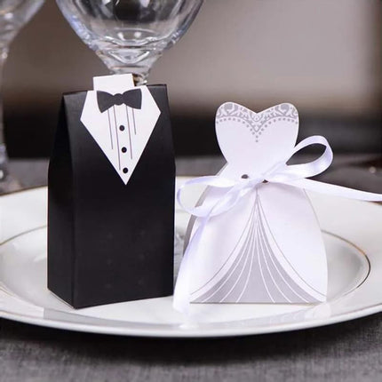 Elegant Wedding Tuxedo Gift Boxes with Bow Tie – Creative Groom Suit Favor Boxes for Candies & Sweets – 50/100 Pack Party Supplies