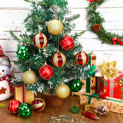 24pcs Christmas Ball Ornaments Set – Red, Green & Gold Shatterproof Xmas Tree Decorations – Hanging Baubles for Holiday, Party & Anniversary Decor