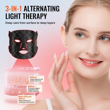 Professional 3-Wavelength LED Face Mask – Red Light Therapy for Anti-Aging & Wrinkles