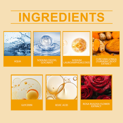 Kojic acid and turmeric facial cleanser product presentation
