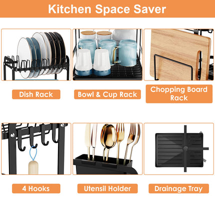 All-in-One 2-Tier Kitchen Dish Drainer – Multi-Functional Storage Rack for Bowls, Plates & Chopping Boards