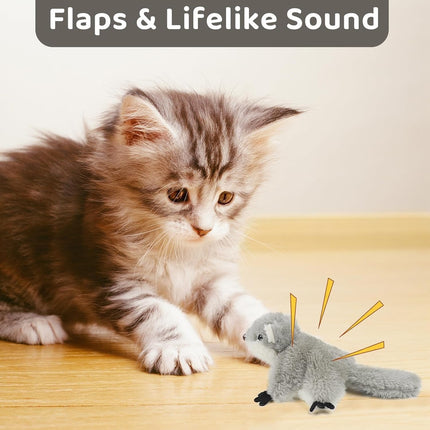 ProKel Interactive Flapping Squirrel Cat Toy – Realistic Moving Kitten Kicker Toy – USB Rechargeable & Touch-Activated Toy with Catnip for Indoor Cats