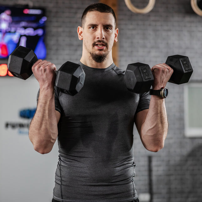 15lb Hex Dumbbell Set (Pair of 2) – Rubber Encased Anti-Roll Weights – Ergonomic Steel Handles for Strength Training