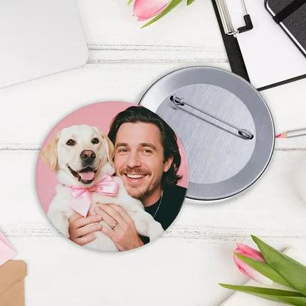 Custom Pet Photo Pins (2-Piece Set) – Personalized Pet Portrait Buttons – 2.25" Keepsake Pins for Dog & Cat Lovers