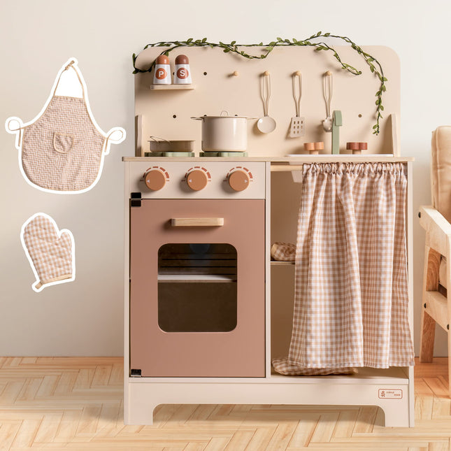 Robud Rustic Wooden Play Kitchen Set – Vintage Style Pretend Play Kitchen for Toddlers – Montessori Educational Chef Playset with Realistic Sounds & Accessories
