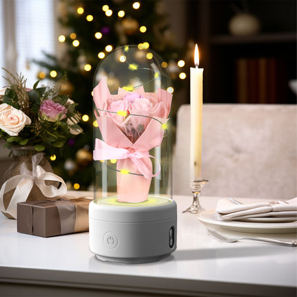 2-in-1 Rose Bouquet LED Light & Bluetooth Speaker – Enchanted Rose Night Light in Glass Dome – Unique Mother’s Day, Valentine’s Day & Anniversary Gift