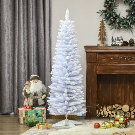 5-Foot Snow-Flocked Artificial Christmas Tree – Slim Pencil Holiday Tree with Realistic Branches for Cozy Spaces & Apartments