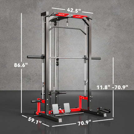 All-in-One Smith Machine Power Rack – Functional Trainer with Lat Pull-Down, Landmine & Pull-Up Bar – Complete Home Gym Station