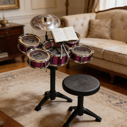 Kids Jazz Drum Set – 5-Drum Musical Instrument Kit with Cymbal & Stools – Early Education Percussion Toy for Toddlers & Beginners