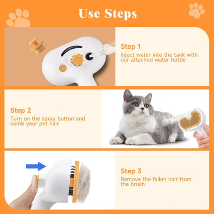 3-in-1 Steamy Cat Brush – Professional Pet Steam Brush for Shedding & Grooming – Electric Spray Massage Comb for Cats & Dogs – Rechargeable Hair Removal Tool