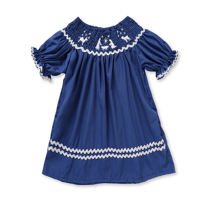 Baby Girl Christmas Smocked Dress – Vintage Santa Claus Embroidery Party Outfit – Red Plaid Short Sleeve Holiday Dress