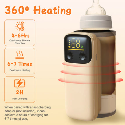 Portable Baby Bottle Warmer with Night Light – 6 Temperature Levels USB Rechargeable Milk Warmer – Travel Formula Heater for On-the-Go