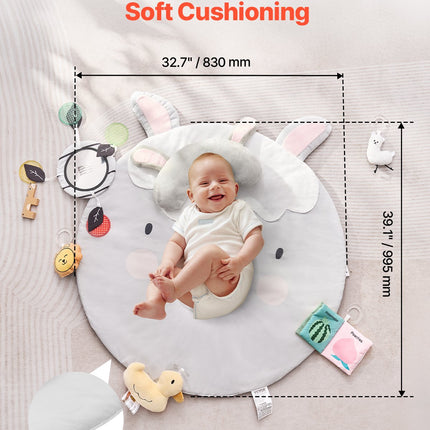 Baby Play Gym & Activity Mat – 3-in-1 Tummy Time Mat with 5 Developmental Sensory Toys – Soft Washable Infant Play Mat