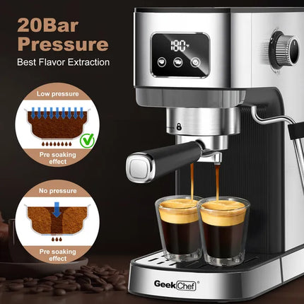 Stainless Steel Espresso & Cappuccino Machine – Dual-Method Brewing (Ground Coffee & E.S.E. Pods) – Integrated Steam Wand & Precise Temp Gauge