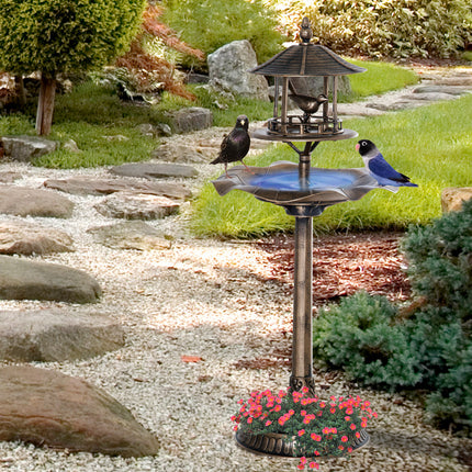 3-in-1 Garden Bird Bath & Feeder Pedestal – Large Water Basin with Built-in Flower Planter – Weather-Resistant Bronze Finish