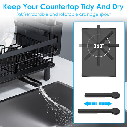 Compact Dish Drying Rack with Integrated Drainboard – Modern Kitchen Tableware Organizer & Utensil Hold