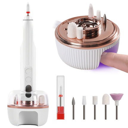 LuxeNail™ Portable E-File System – Integrated UV Dryer Base & Rechargeable Professional Drill