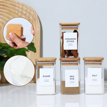 Minimalist 24-Pcs Spice Organizer Set – High-Quality Glass Jars with Natural Bamboo Lids & Collapsible Funnel