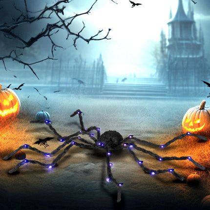 Giant Light-Up Halloween Spider Prop – Oversized Bendable Purple LED Legs for Spooky Yard & Haunted House Decor