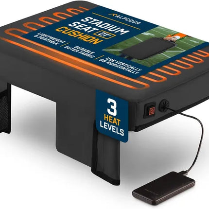 Portable Heated Stadium Seat Cushion – Extra Thick 21-Inch Bleacher Chair with Side Pocket for Cold Weather Sports & Outdoor Events