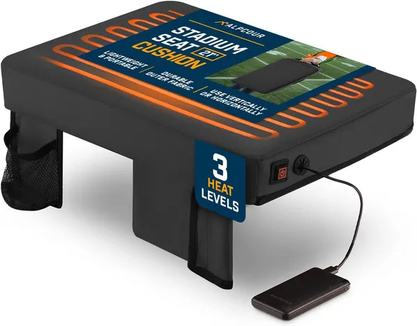 Portable Heated Stadium Seat Cushion – Extra Thick 21-Inch Bleacher Chair with Side Pocket for Cold Weather Sports & Outdoor Events