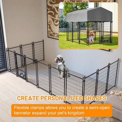 Heavy Duty Outdoor Dog Kennel with 360° Rotating Feeder – 5.8ft Welded Wire Pet Enclosure – UV-Resistant Waterproof Roof & Double-Lock Safety