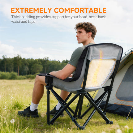 Heavy-Duty Folding Camping Chair – Portable Outdoor Lounge Chair with Side Pockets, Cup Holder & Carry Bag – Black & Gray