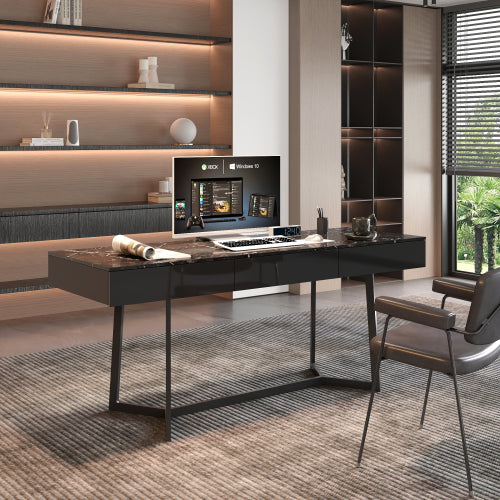 71" Modern Executive Computer Desk – Extra Large Home Office Desk with Y-Shaped Metal Legs – Industrial Study Table for Gaming & Work