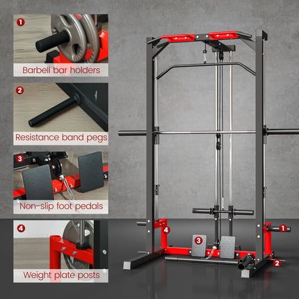 All-in-One Smith Machine Power Rack – Functional Trainer with Lat Pull-Down, Landmine & Pull-Up Bar – Complete Home Gym Station