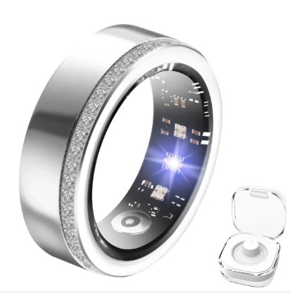 2025 Luxury Diamond Smart Ring – Silver Edge Fitness Tracker – Heart Rate & Sleep Monitor – Elegant Health Jewelry for Women