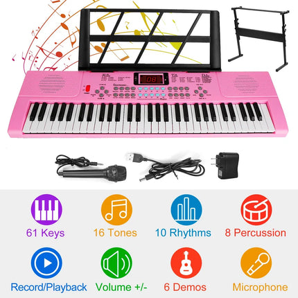61-Key Digital Electronic Keyboard with Adjustable Stand & Microphone – Full Music Station for Kids & Beginners – Portable Electric Piano Set